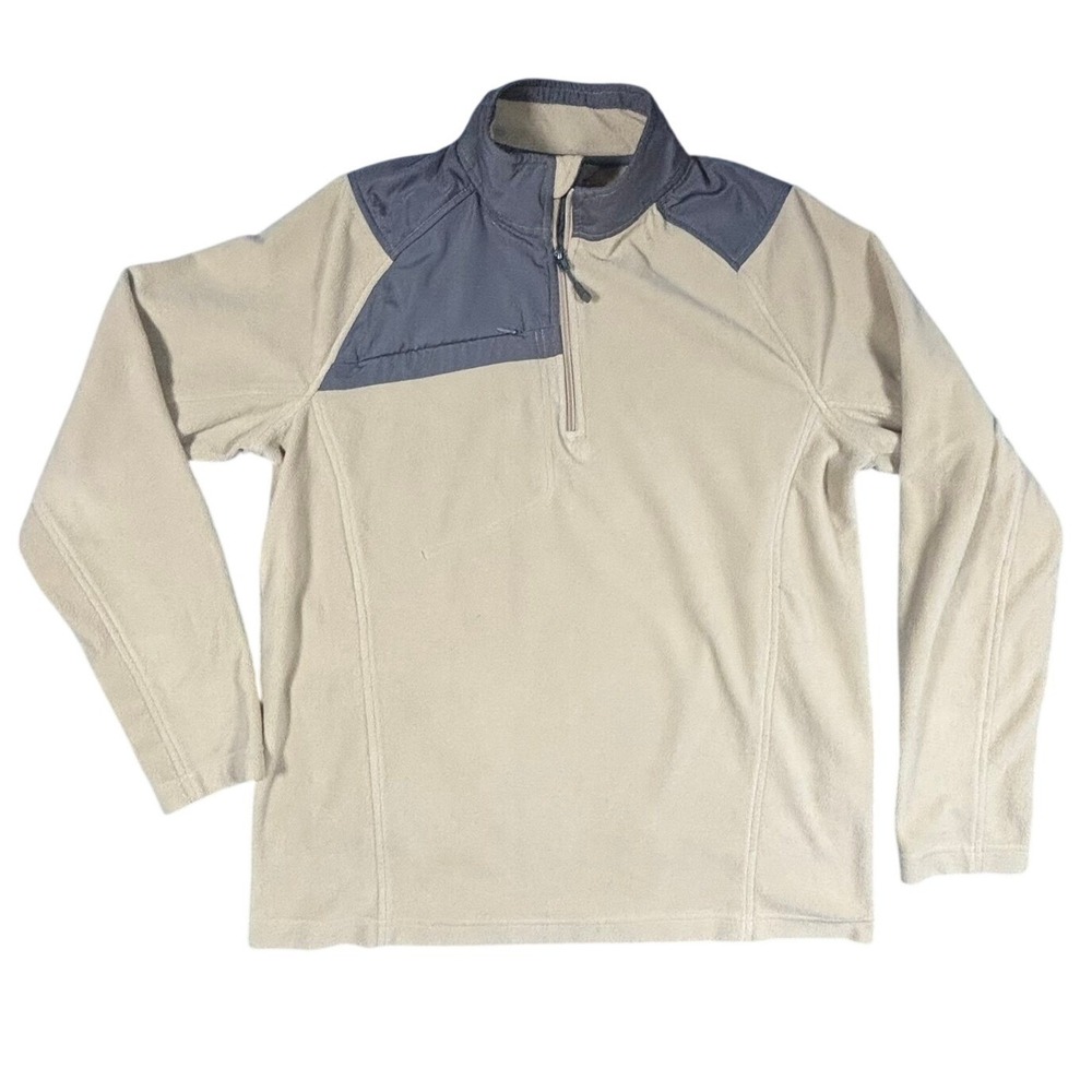 North End Mens Fleece Pullover Mock Neck Quarter Zip Beige Blue Size L‎